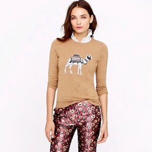 New J. Crew Tan Cashmere Blend Embroidered Camel Crewneck Sweater Size Small